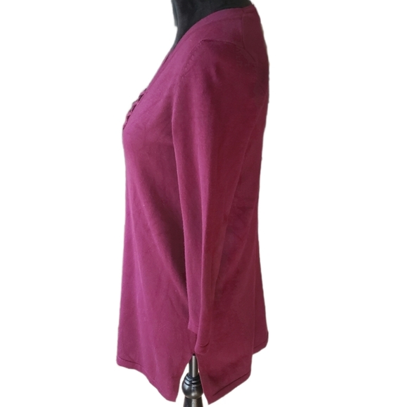 Cable & Gauge Maroon Lace Up V-neck Sweater Size Small - Picture 3 of 6